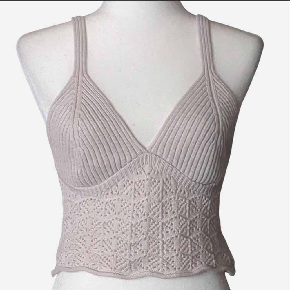 ✨ Hunter & Brown Crochet Knit Boho Crop Tank Size M✨